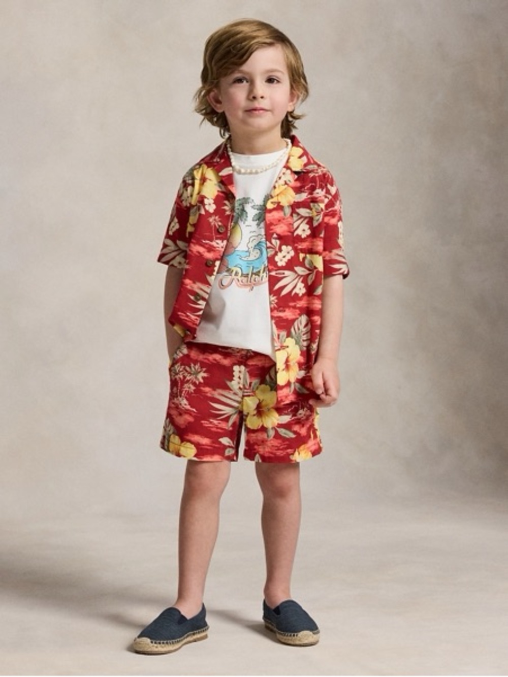NWT Polo Ralph Lauren Baby Boy Hawaiian Floral 2-Piece Short Set 18M Red